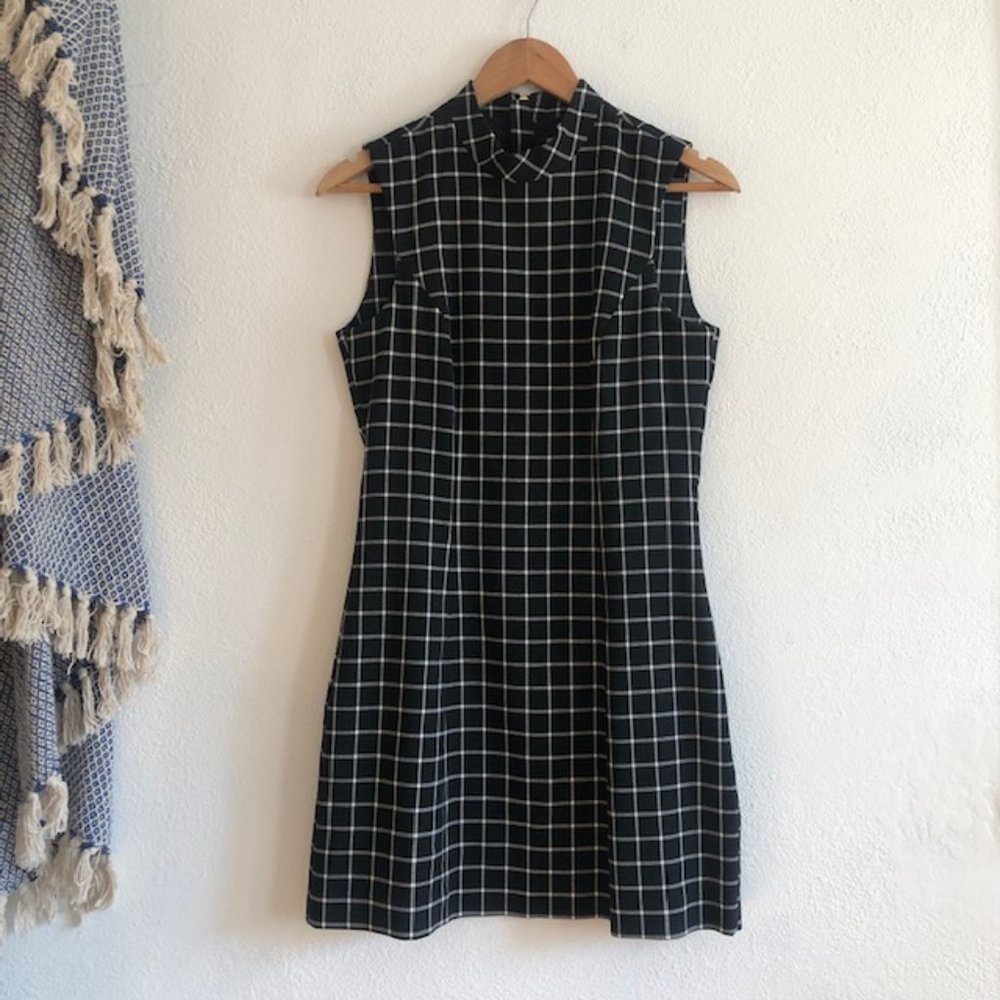 H&M Black White Plaid Shift Mini Dress